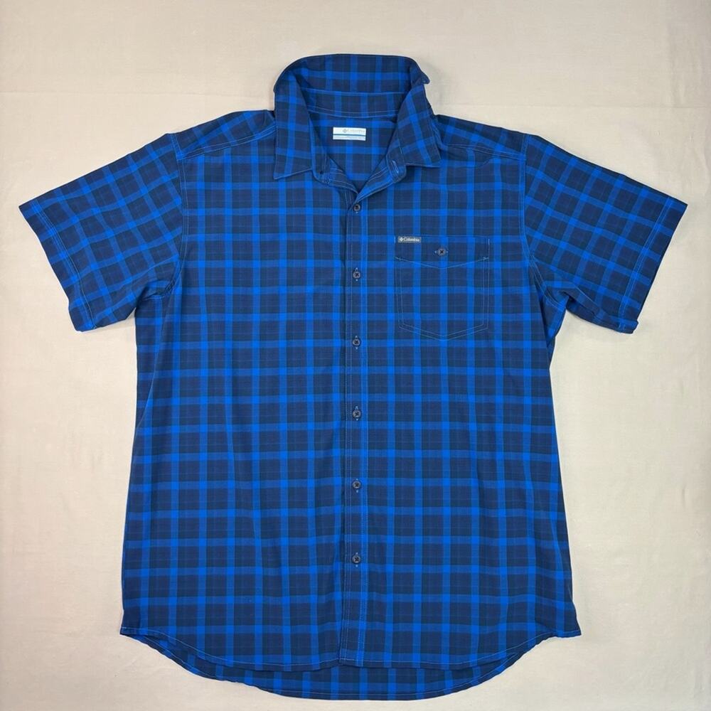 Columbia Blue Plaid Casual Button Down Short Sleeve Shirt Men's Size XL